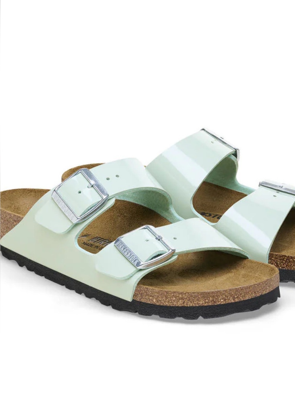 NIB Birkenstock Arizona Patent Two-Strap Sandals with Black Outsole SIZE 39